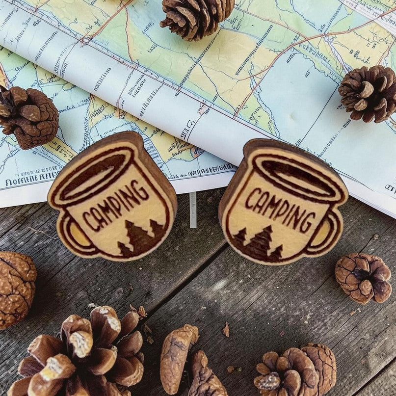 Camping Coffee Wood Stud Earrings 1 Pair