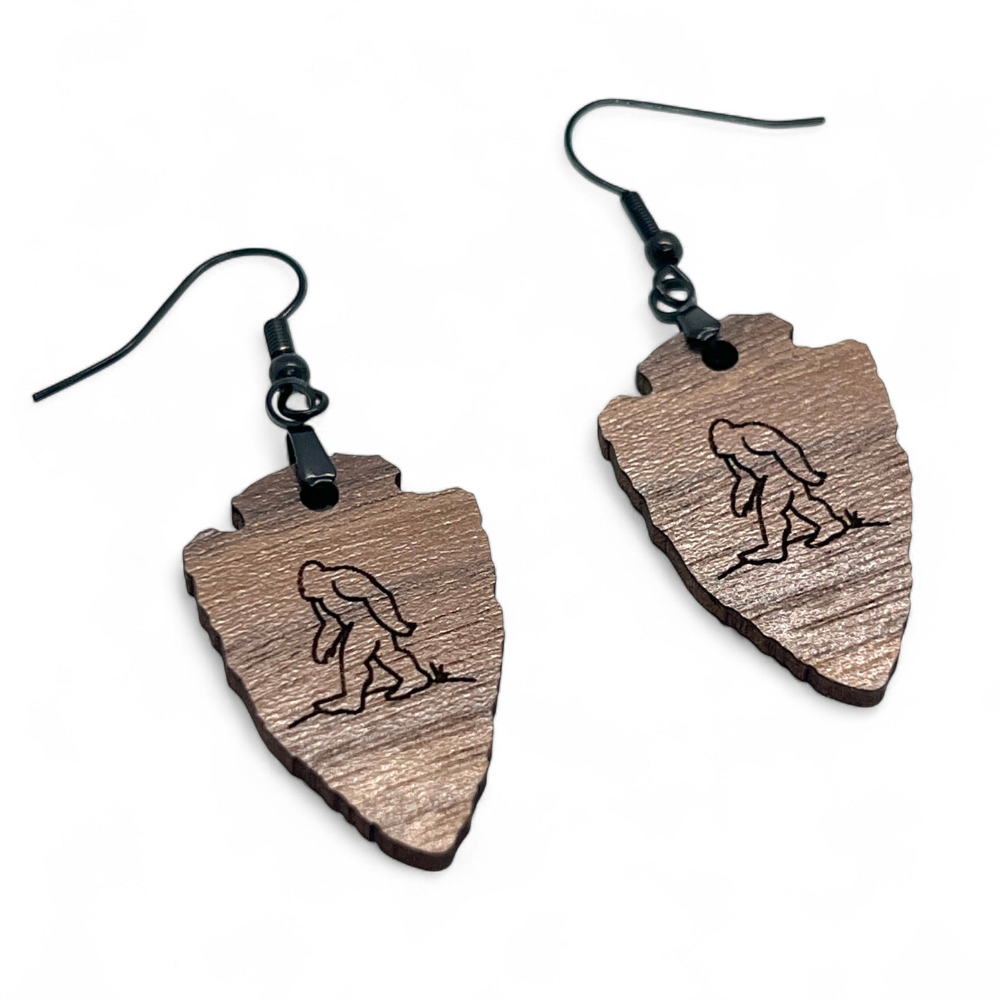 Walnut Sasquatch Bigfoot Earrings