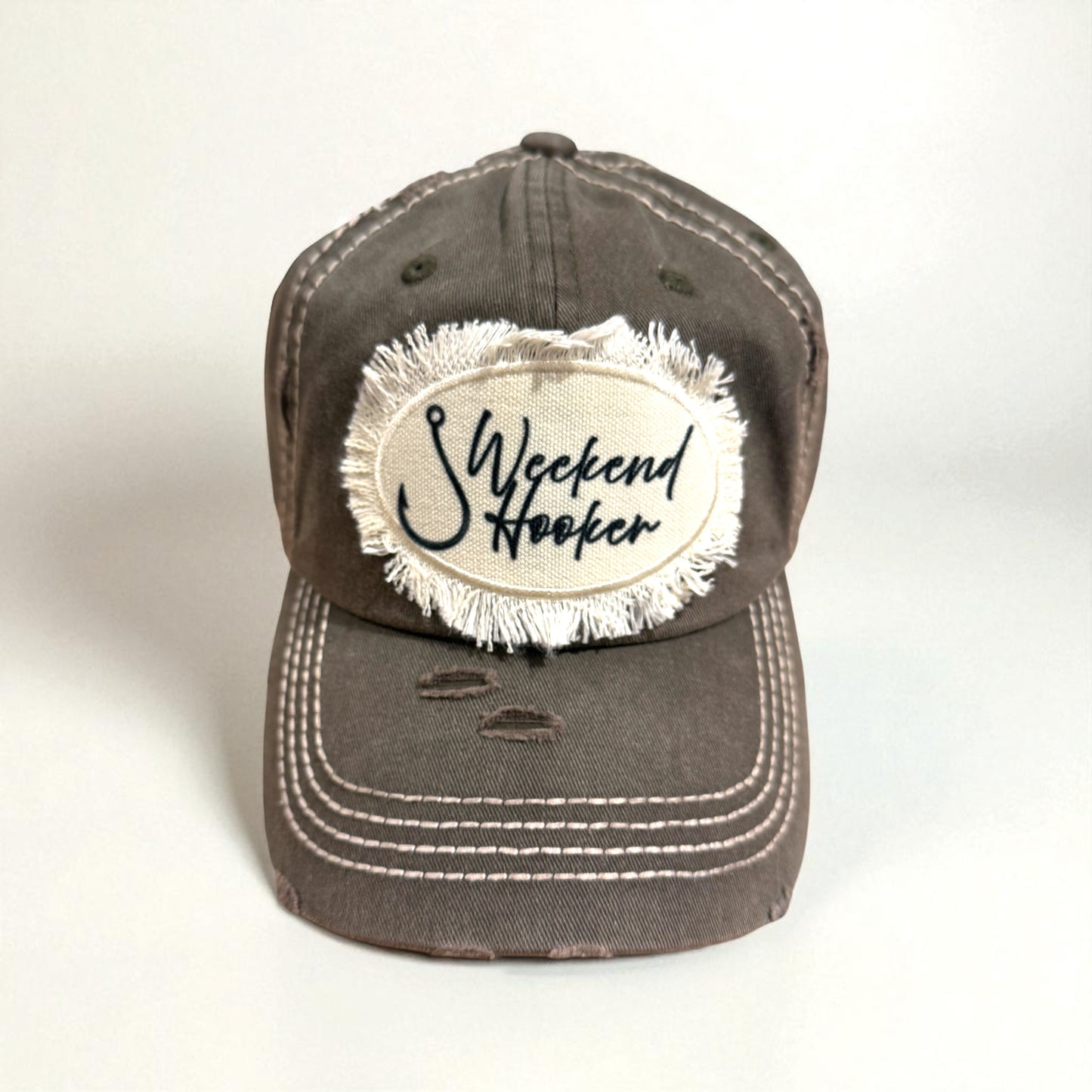 Weekend Hooker Khaki Fishing Distressed Hat