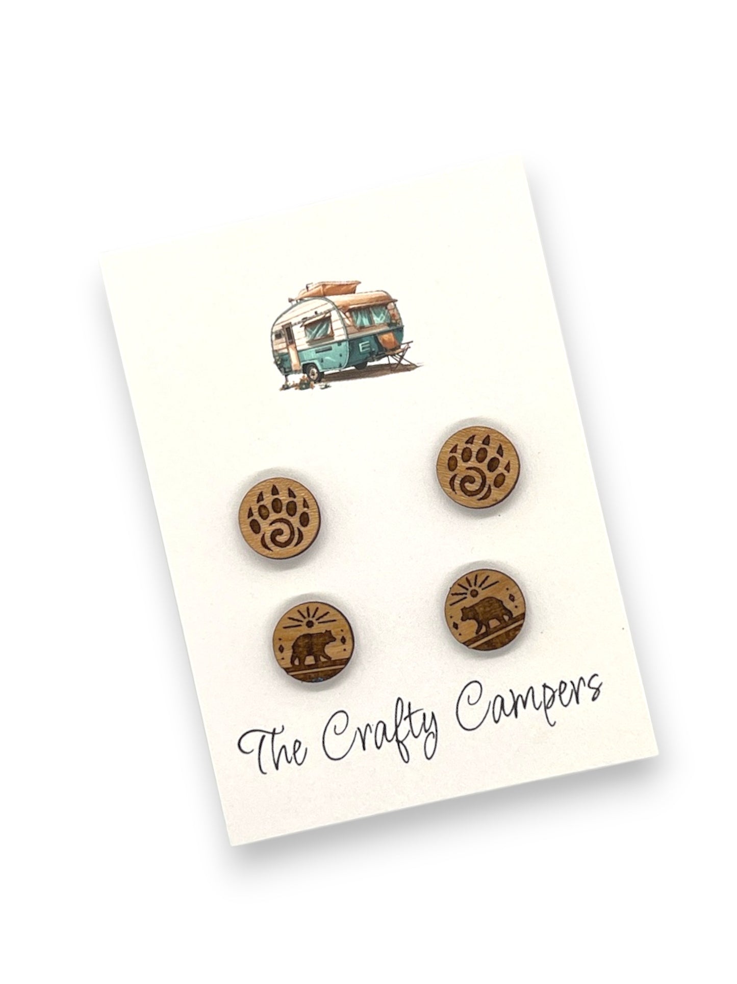 Bear and Bear Claw Wood Earrings Set