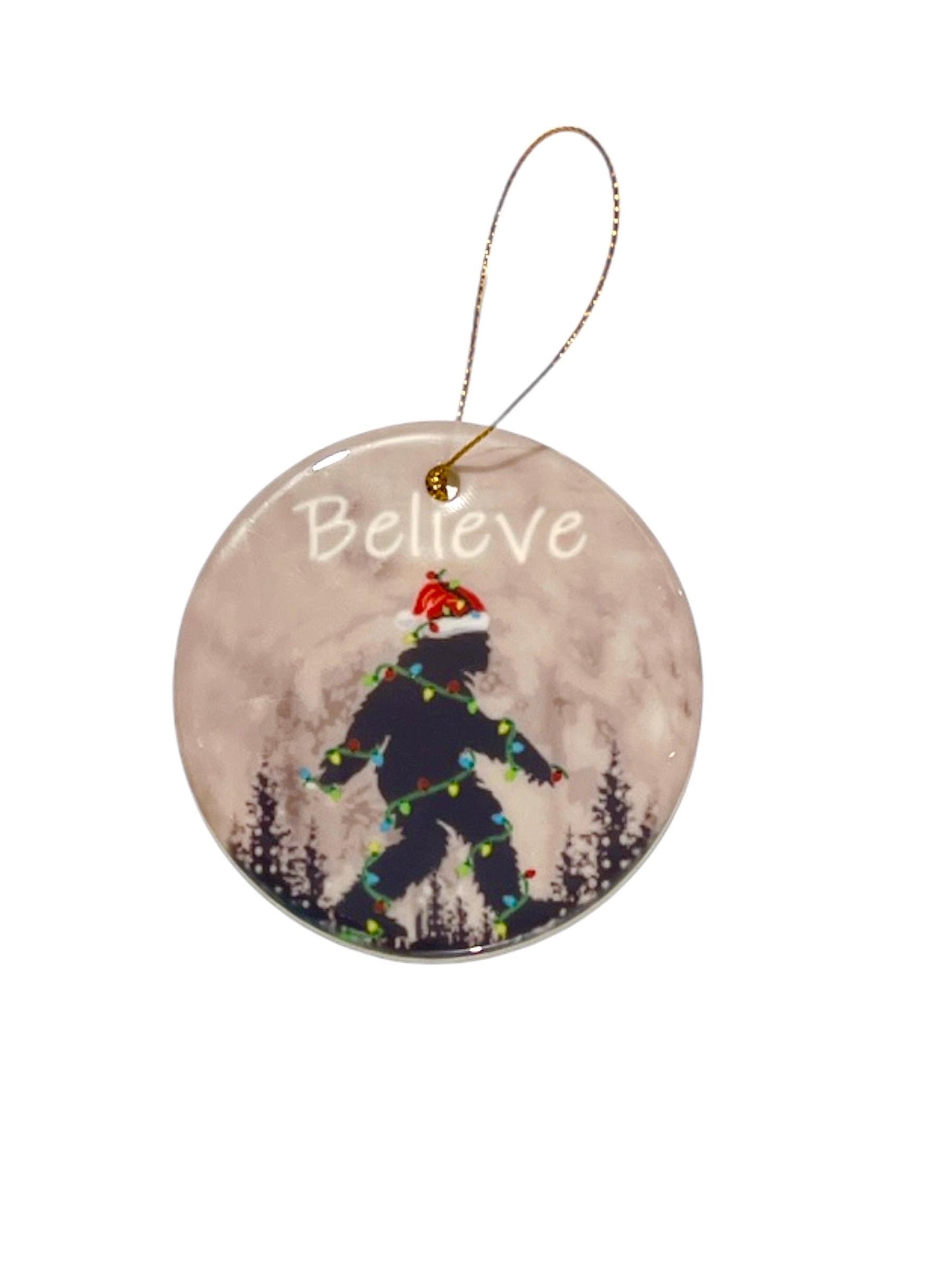 Funny Santa Sasquatch Ceramic Christmas Ornament, Camping Gift