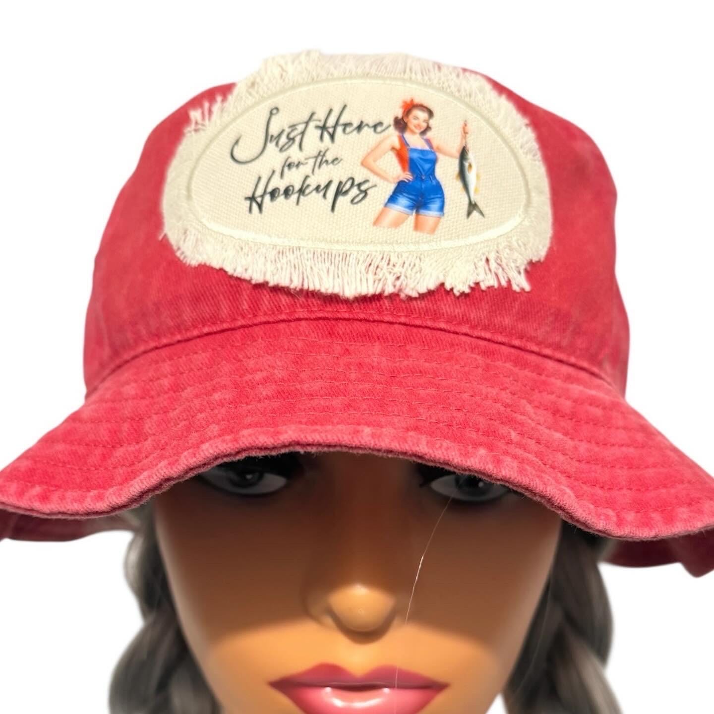 Just Here for the Hookups Fishing Bucket Hat