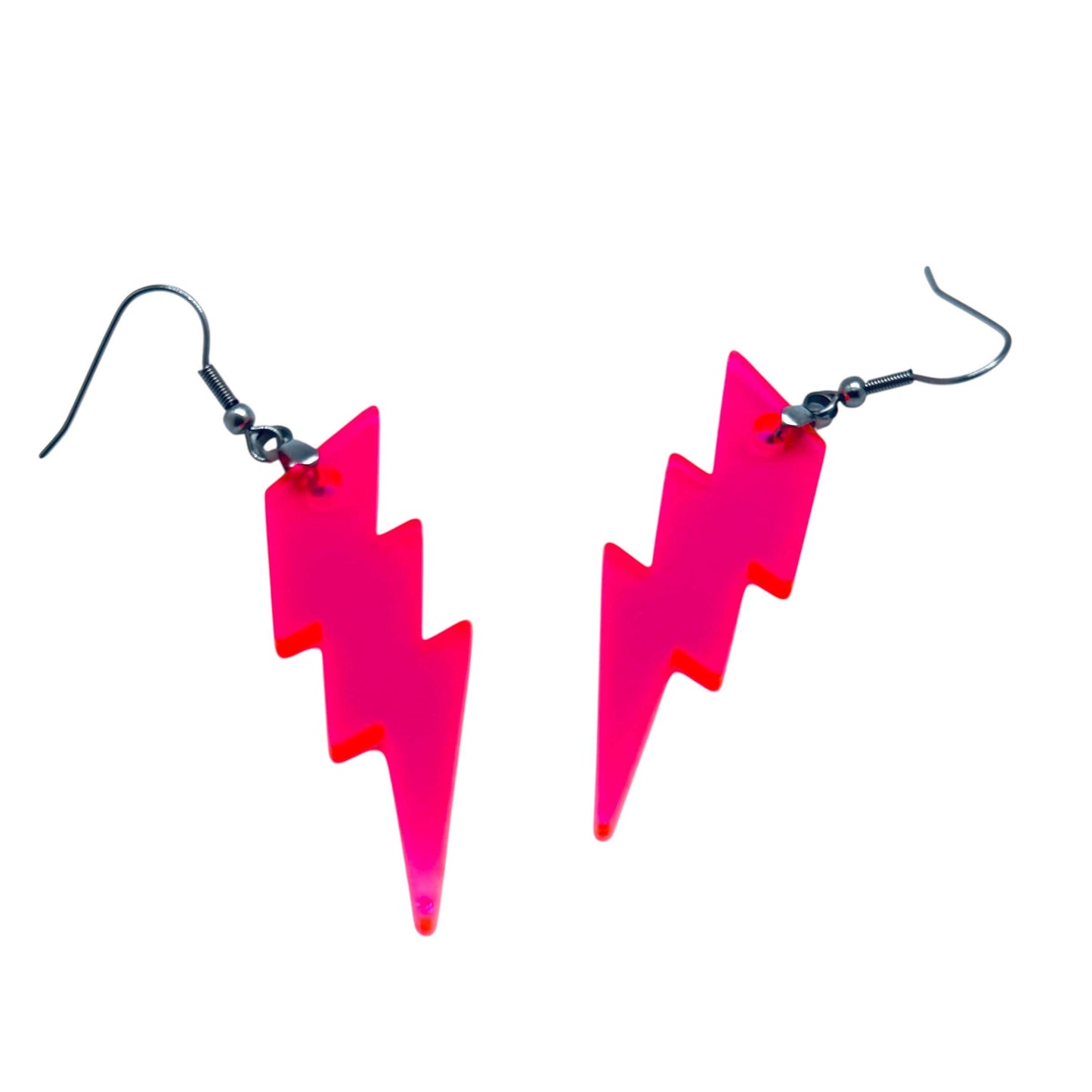 2 Pairs of BLANKS Fluorescent Lightning Bolts 80's Earrings Pink Orange GenX Neon