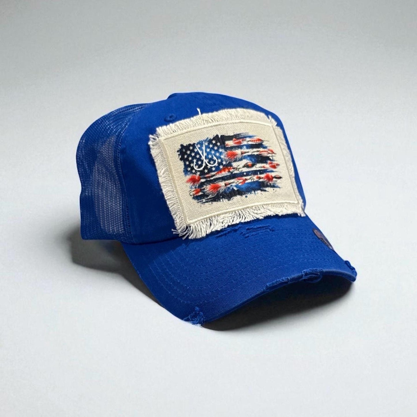 Red or Blue Fishing Lure American Flag Hat Fishing Cap