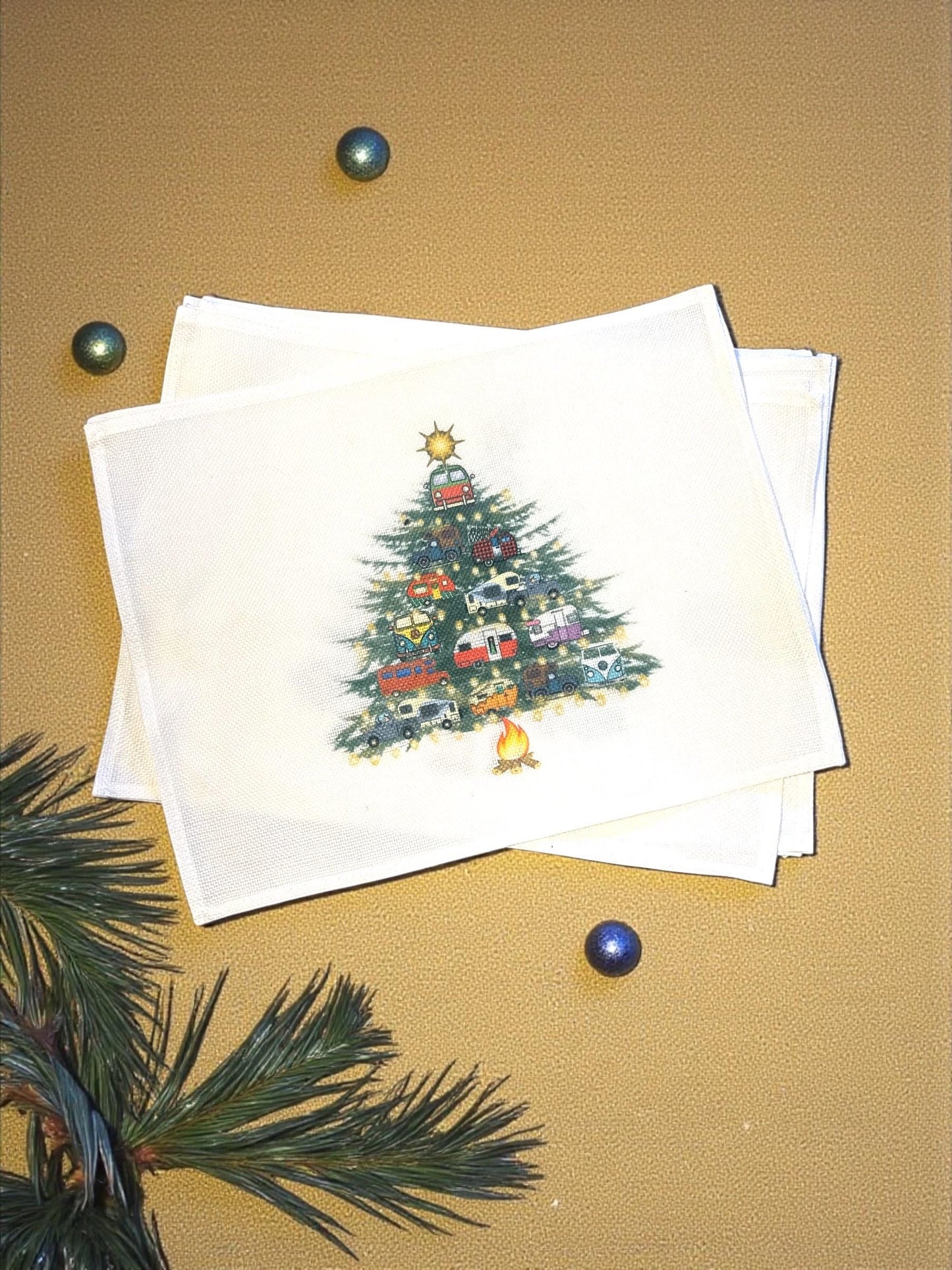 Camper Christmas Tree Placemat, Novelty Camping Decor