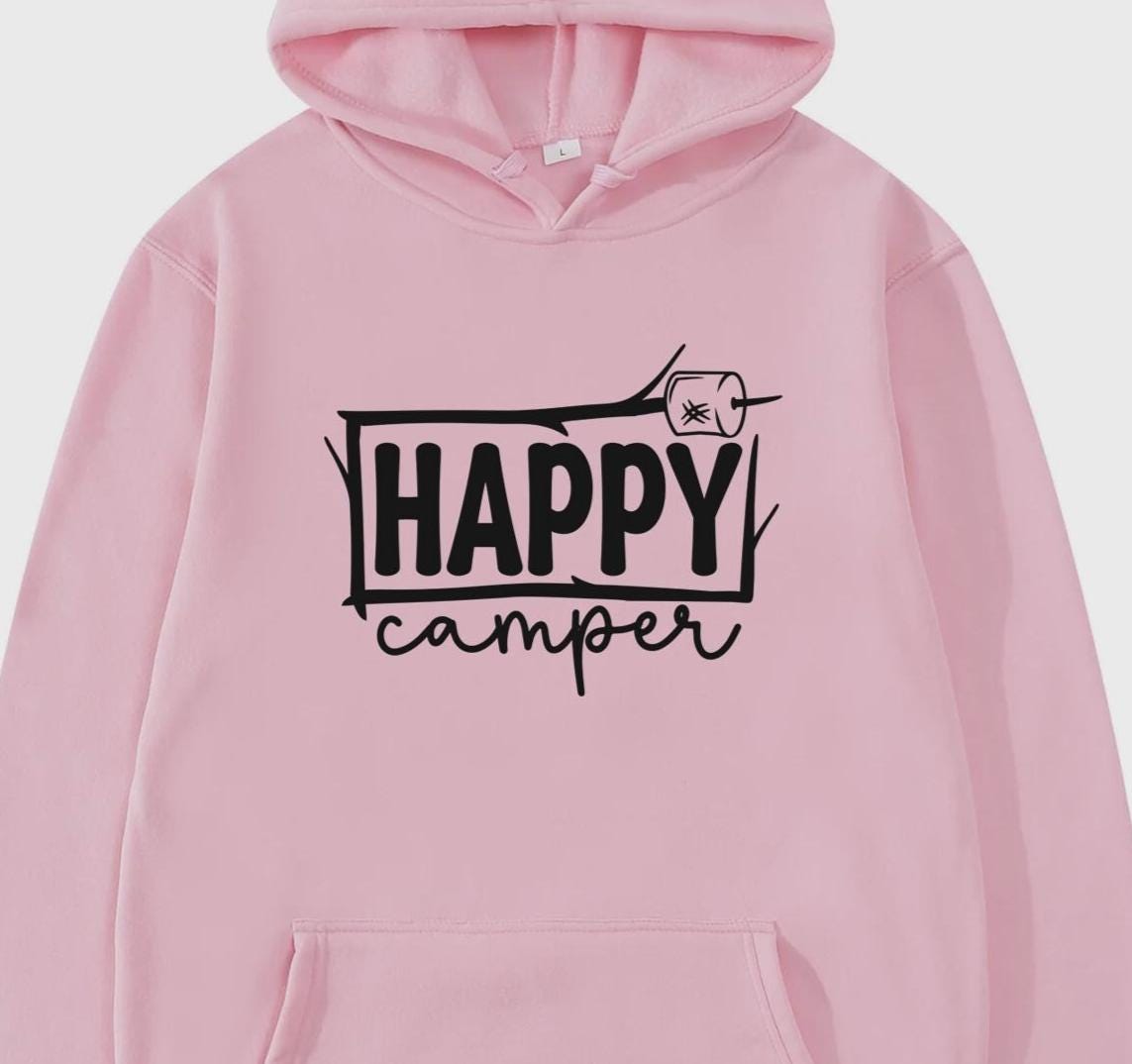 Clearance Happy Camper S'more Smores Unisex Hoodie Sweatshirt PINK 2XL