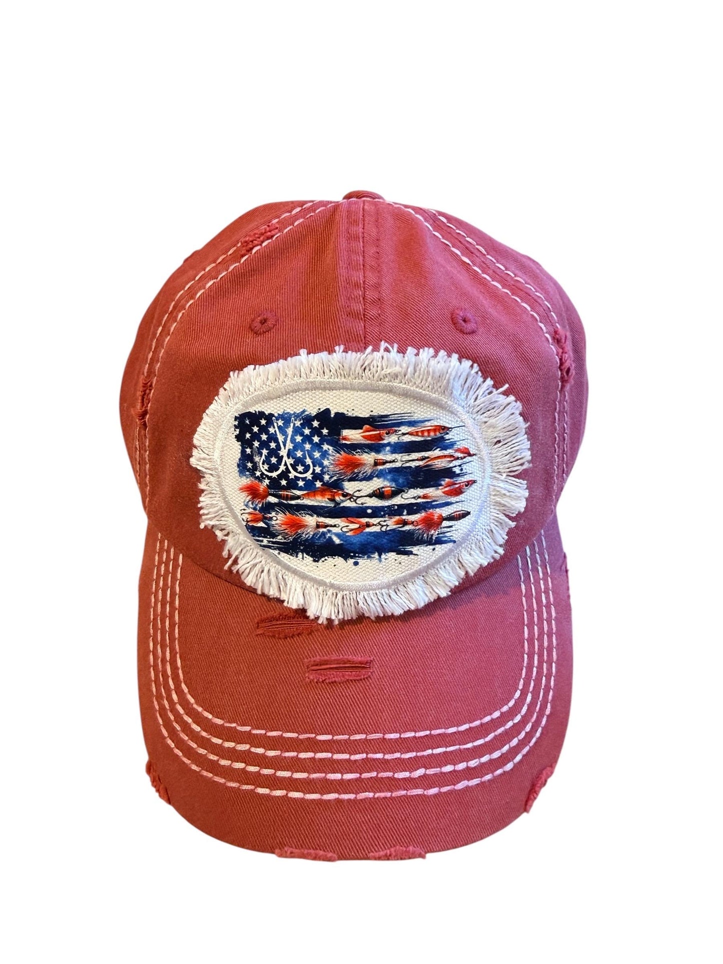 Red or Blue Fishing Lure American Flag Hat Fishing Cap