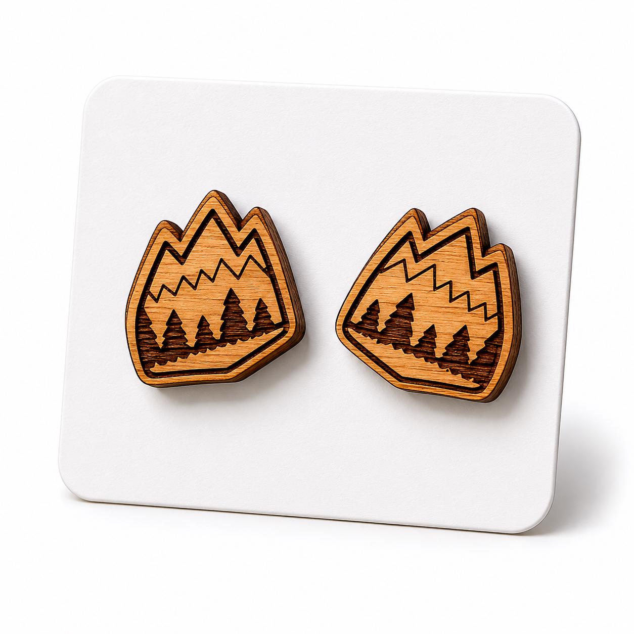 Nature Earrings Forest, Kayak, Mountain, Camping, Bear Claw, Hiking, Backpack, Mushrooms Stud Earrings