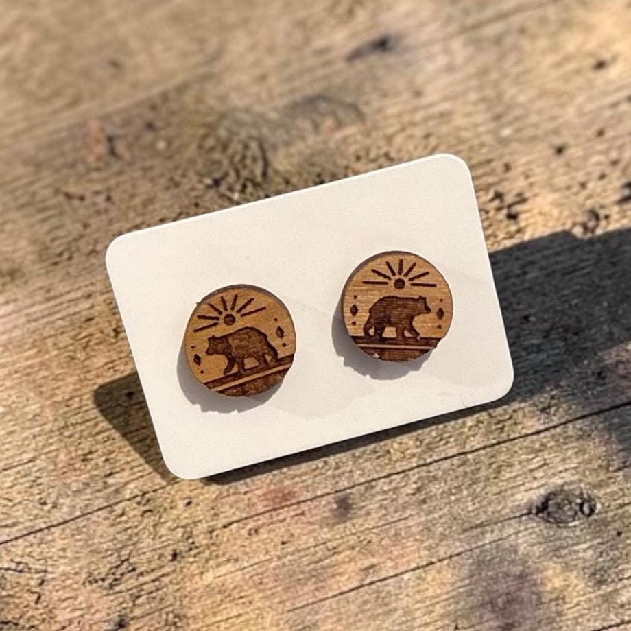 Nature Earrings Forest, Trees, Mountain, Camping, elk, Hiking, Bear, Wolf, Cactus Stud Earrings