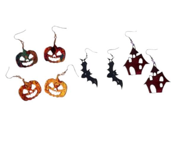 Halloween Earring Blanks, Set of 3 Bats, Haunted House, Jack-o-lantern