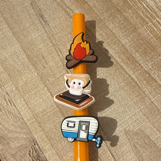 Camper S'mores CAmpfire Tumbler Straw Toppers Pack of 3