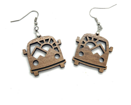 Hippie Camper Van Wood Dangle 1 Pair