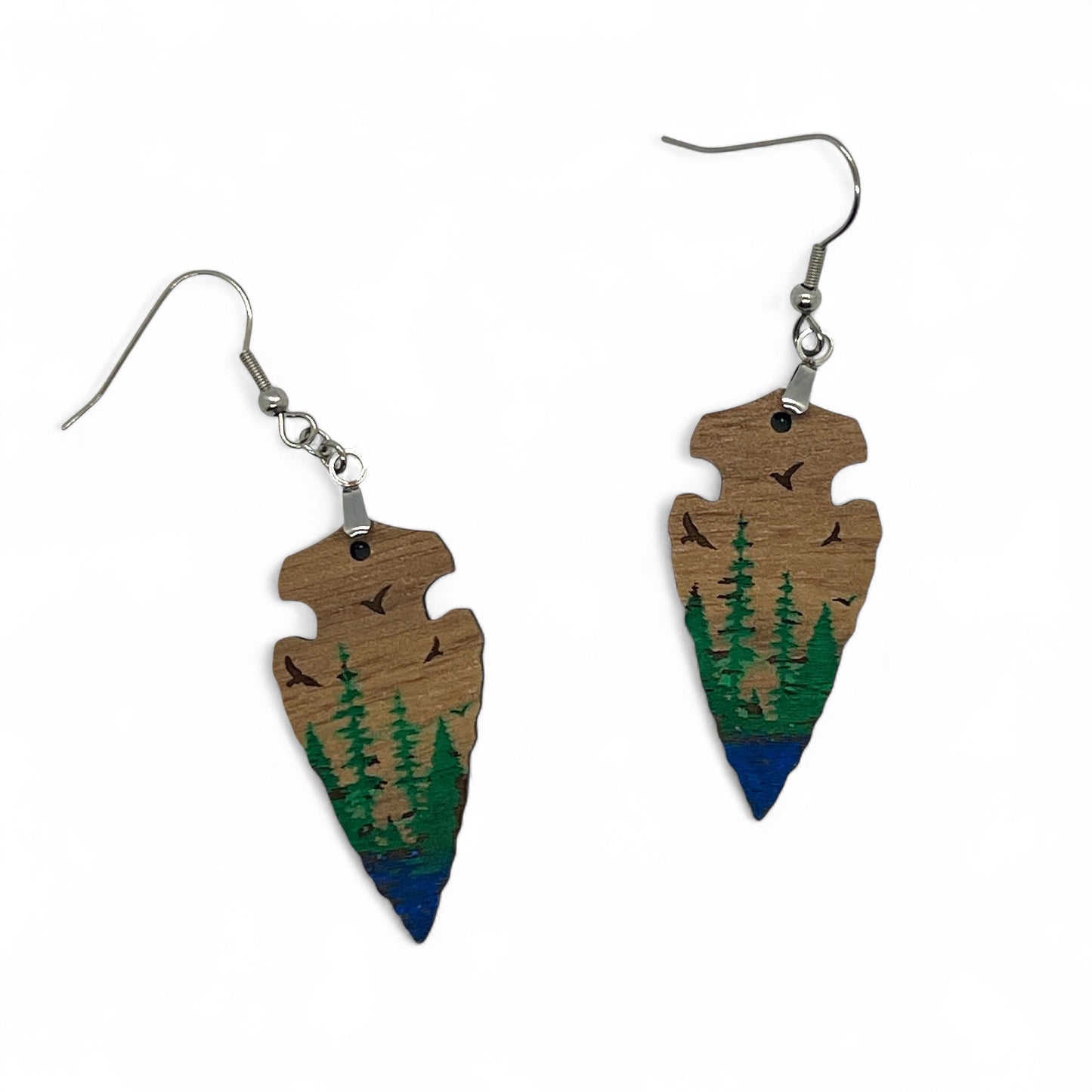 Walnut Arrowhead Mountain Forest Earrings
