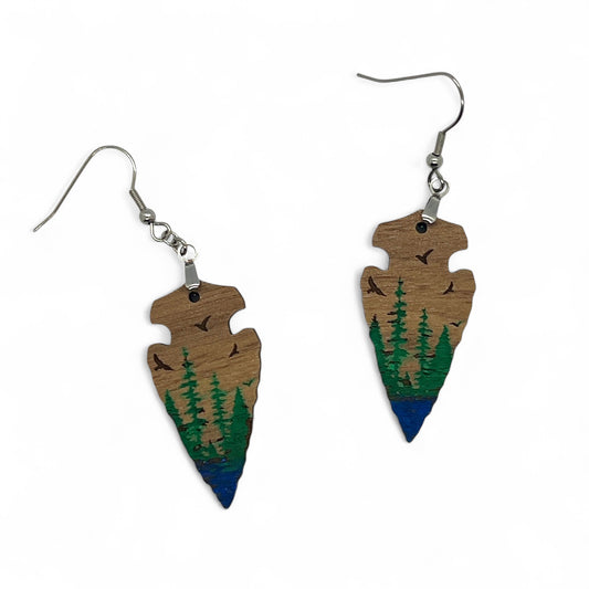 Walnut Arrowhead Mountain Forest Earrings