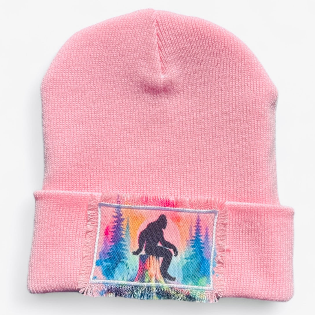 Bigfoot Forest Watercolor Beanie Pink V1