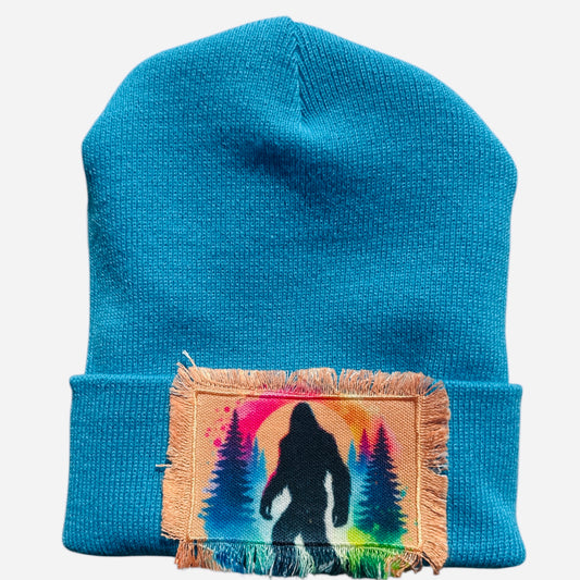 Bigfoot Forest Watercolor Beanie Blue V2