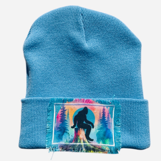 Bigfoot Forest Watercolor Beanie Blue V3