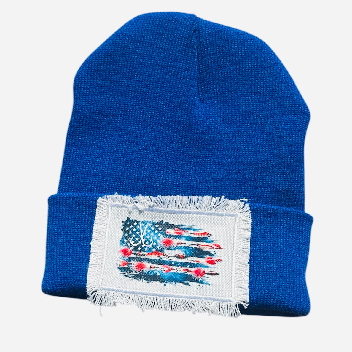 Fishng Lure American Flag Beanie Blue