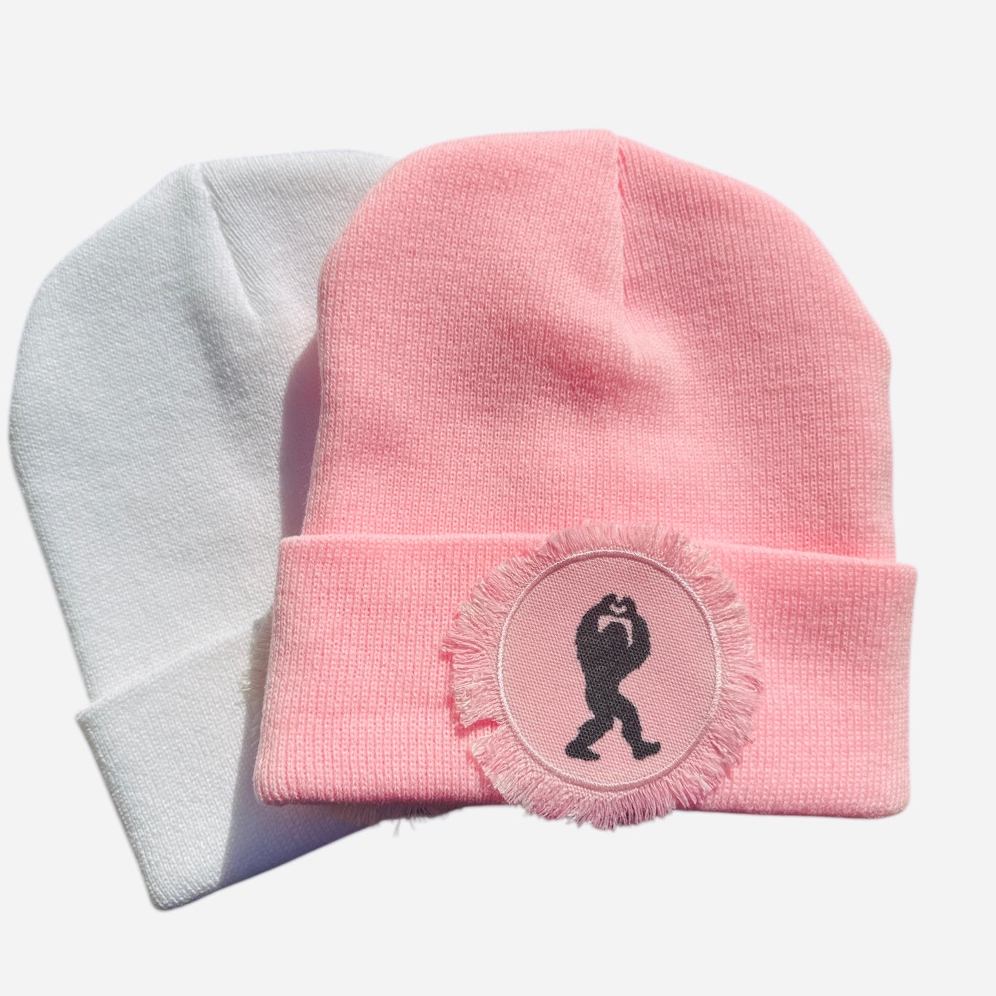 Heart Hands White Pink Sasquatch Bigfoot Beanie