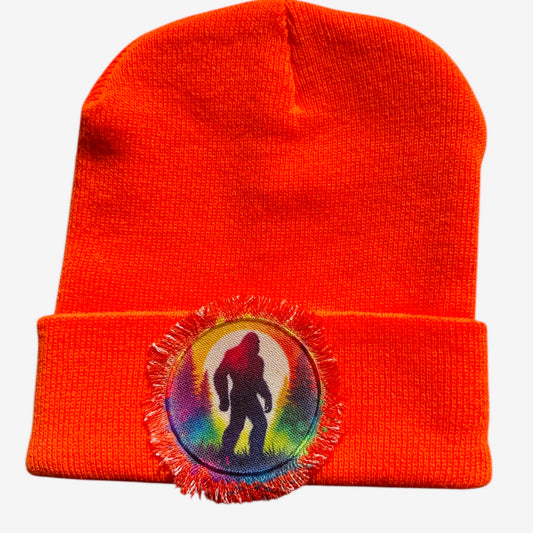 Sasquatch Bigfoot Foot Beanie Hat Toque Black Winter Hunting Orange