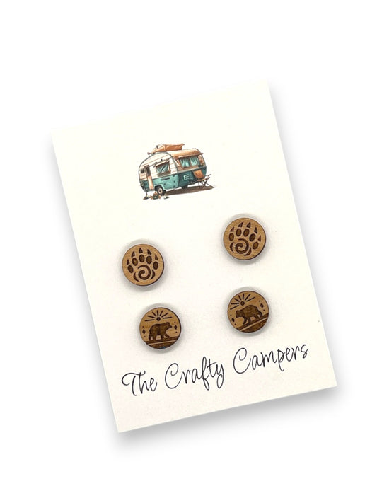 Bear and Bear Claw Wood Earrings Set