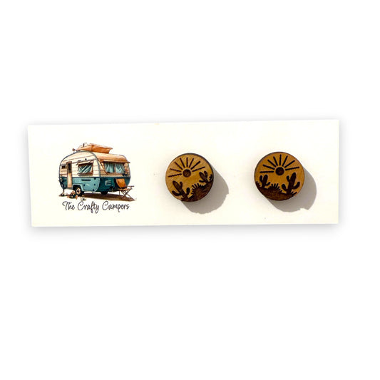 Desert Cactus Wood Earring Studs