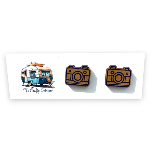 Camera Wood Earring Studs