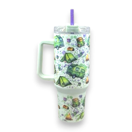 Green Color Burst Camper and Tents 40oz Tumbler