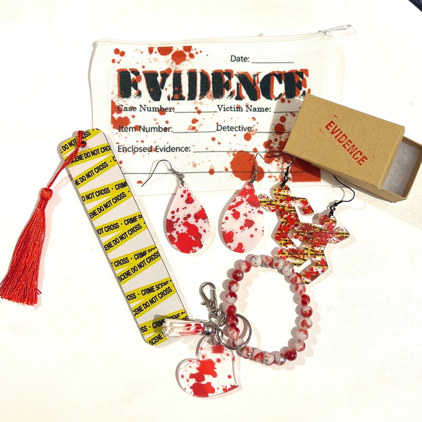 True Crime Gift Bag with Earrings, Keychain, Bookmark