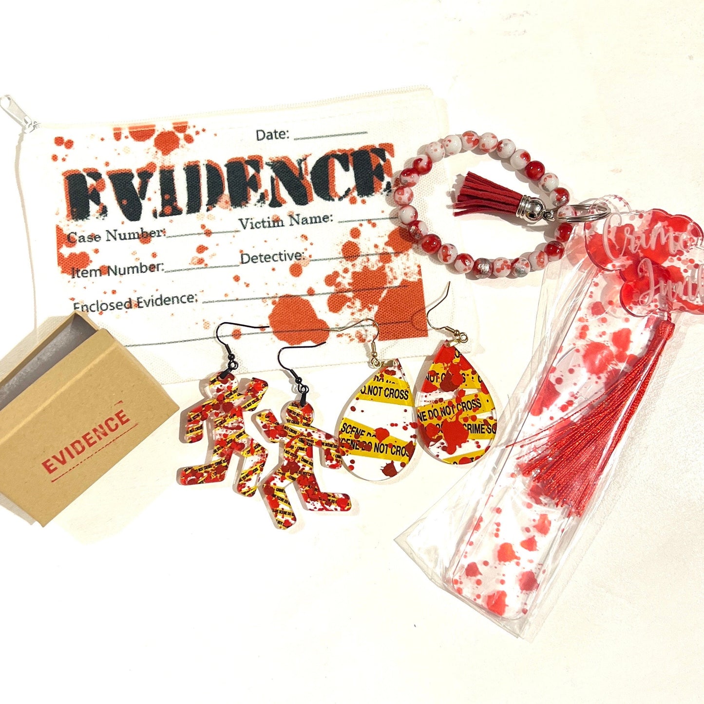 True Crime Gift Bags Filled with Amazing Goodies! Crime Party, Who Done it, Murder Mystery Party Gifts, Dexter Watch Party