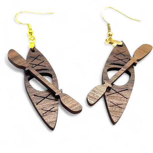 Kayak & Paddle Walnut Wood Earrings