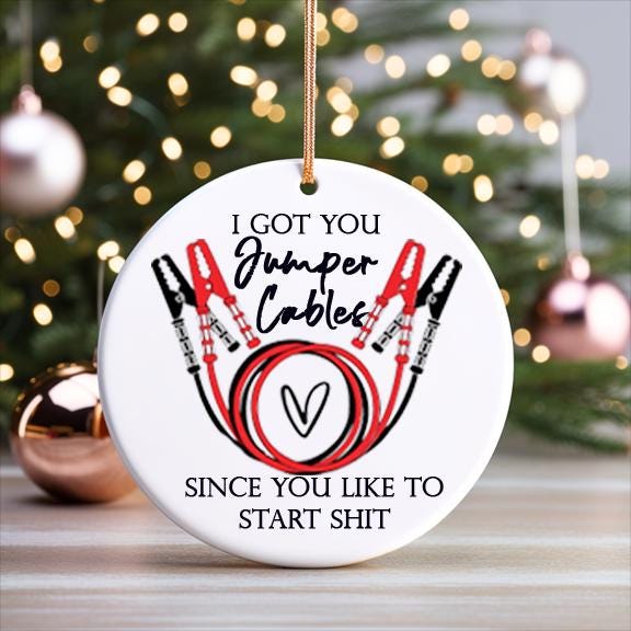I got you Jumper Cables Start Shit Ornament Naughty Funny Starting Shit  Mature Ornament NSFW White Elephant, Coworker, Work Gift