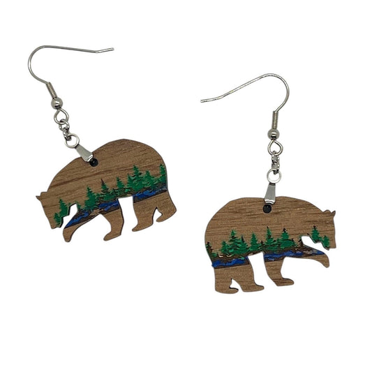Walnut Wood Bear Mountain  Earrings