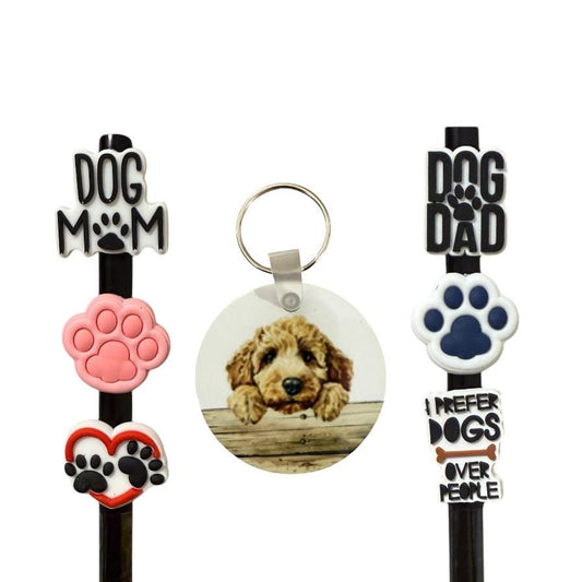 Labradoodle Gift Set: Keychain and Straw Toppers