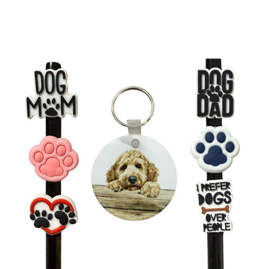 Golden Doodle Gift Set: Aluminum Keychain & Straw Toppers