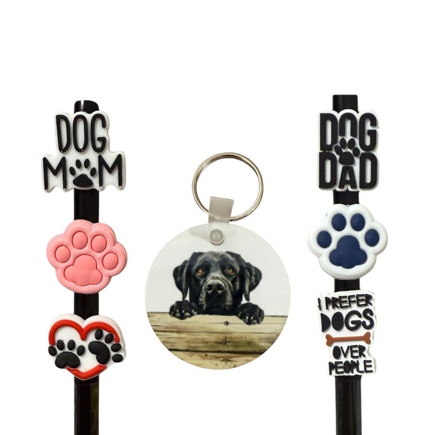 Labrador Dog Mom/Dad Gift Set: Aluminum Keychain & Straw Toppers