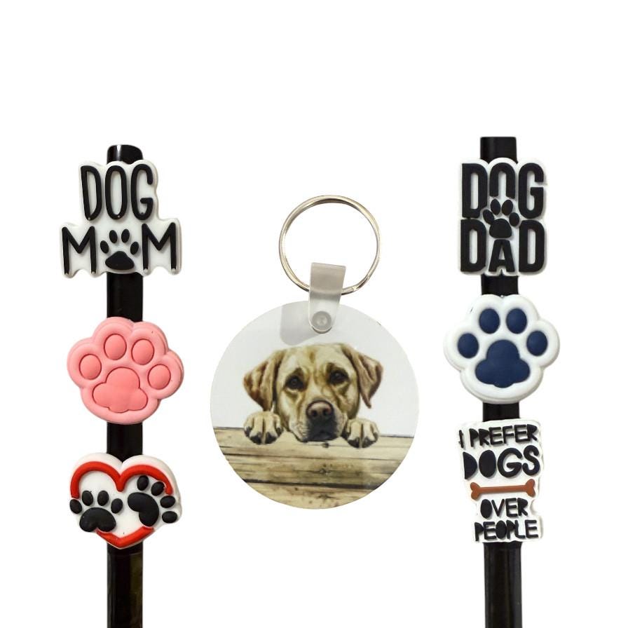 Labrador Dog Mom/Dad Gift Set: Aluminum Keychain & Straw Toppers