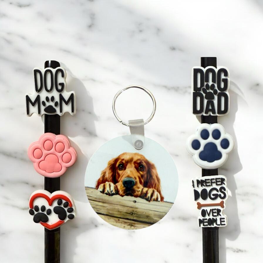 Irish Setter Gift Set: Aluminum Keychain & Straw Toppers