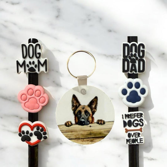 Belgian Malinois Gift Set: Aluminum Keychain & Straw Toppers