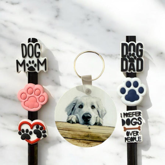 Great Pyrenees Gift Set Key Chain, Straw Toppers, Dog Mom, Christmas Gift, Dog Dad,