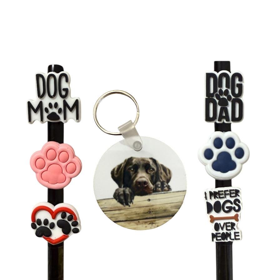 Labrador Dog Mom/Dad Gift Set: Aluminum Keychain & Straw Toppers