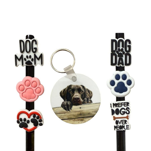 Labrador Dog Mom/Dad Gift Set: Aluminum Keychain & Straw Toppers