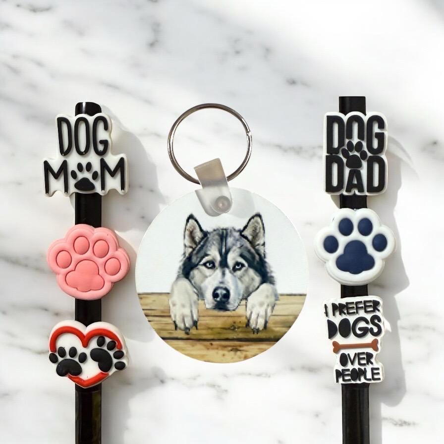 Alaskan Malamute Gift Set: Keychain & Straw Toppers