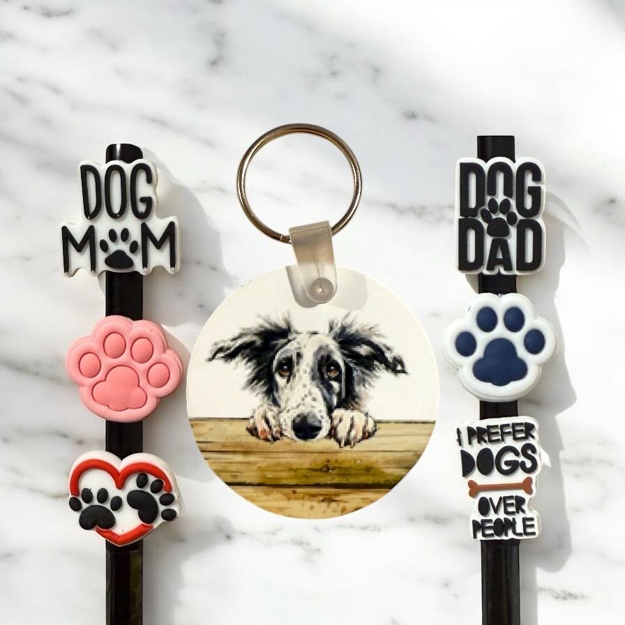 Borzoi Dog Gift Set: Keychain & Straw Toppers