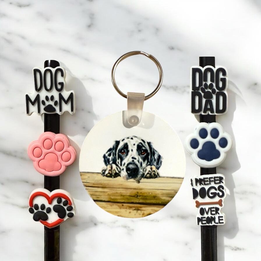 Dalmatian Dog Gift Set: Keychain & Straw Toppers