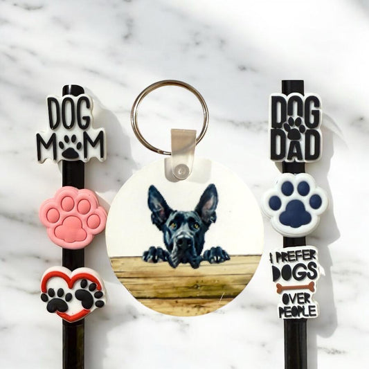 Great Dane Gift Set Key Chain, Straw Toppers, Dog Mom, Christmas Gift, Dog Dad,