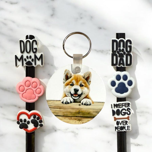 Akita Inu Gift Set: Keychain & Straw Toppers - Dog Lover