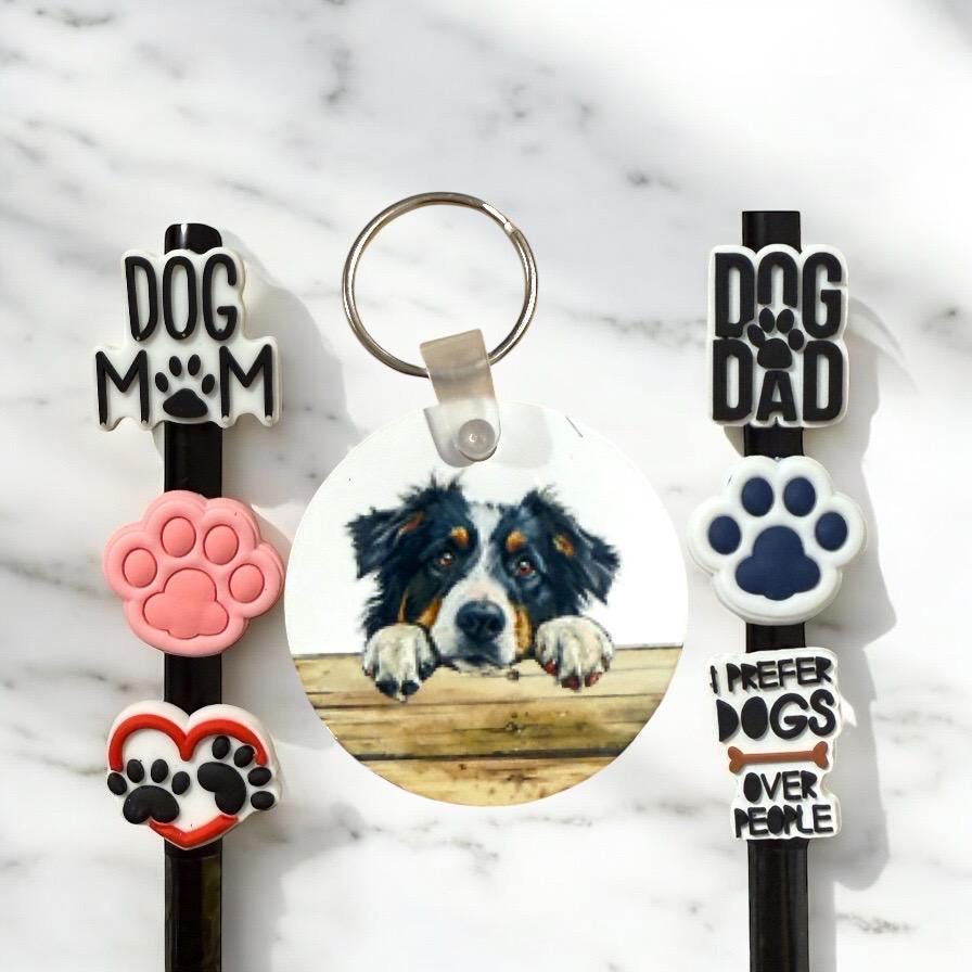 Australian Shepherd Gift Set: Keychain & Straw Toppers