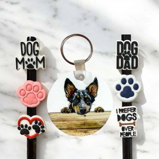 Australian Cattle Dog Gift Set: Keychain & Straw Toppers