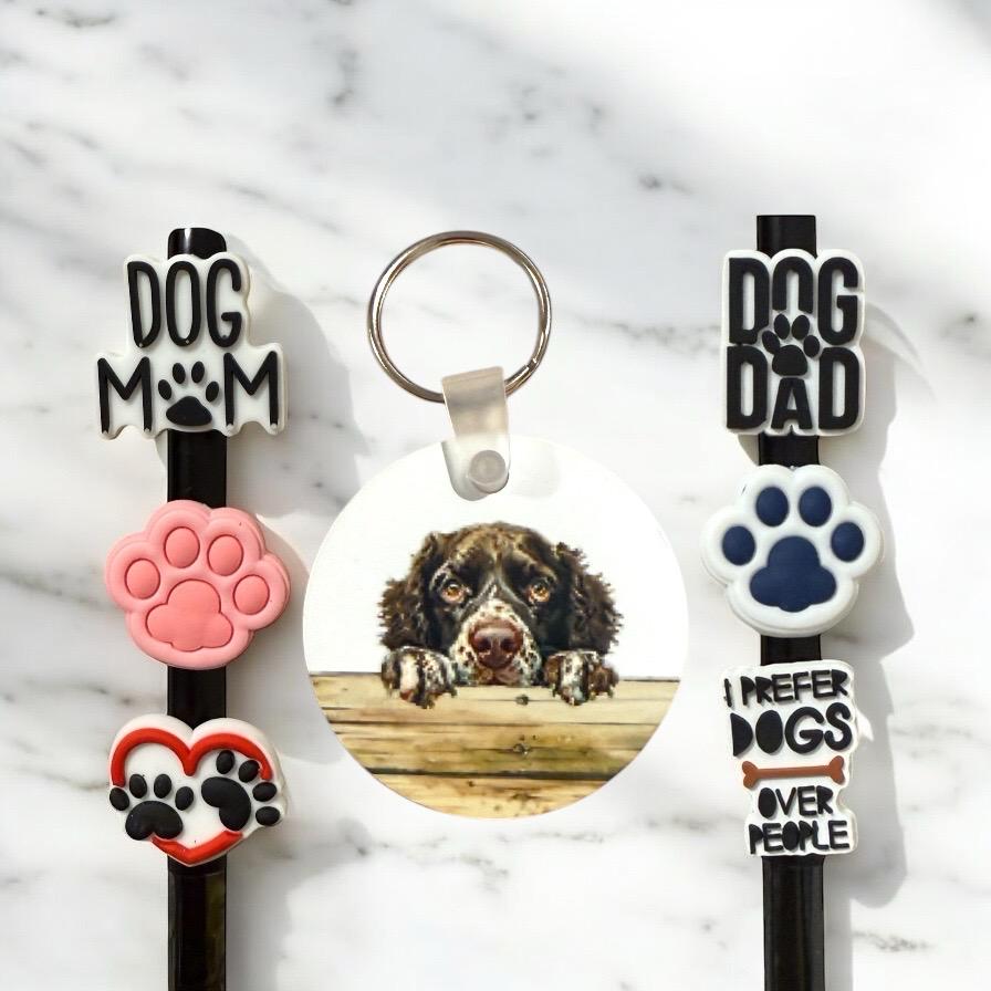 American Water Spaniel Gift Set: Keychain & Straw Toppers
